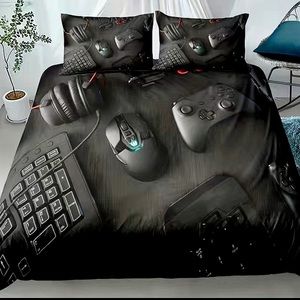 Black Xbox & Computers Printed Twin Size Duvet Cover & Pillow Shams NIP